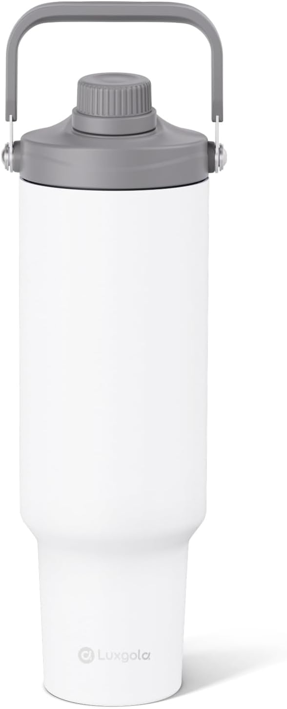 40oz Tumbler with Handle, Insulated Water Bottle with Spout Lid | Double Wall Vacuum Stainless Steel Cup, Coffee Travel Mug for Home, Office, Camping, Cold/Hot Drinks, BPA Free- Brown