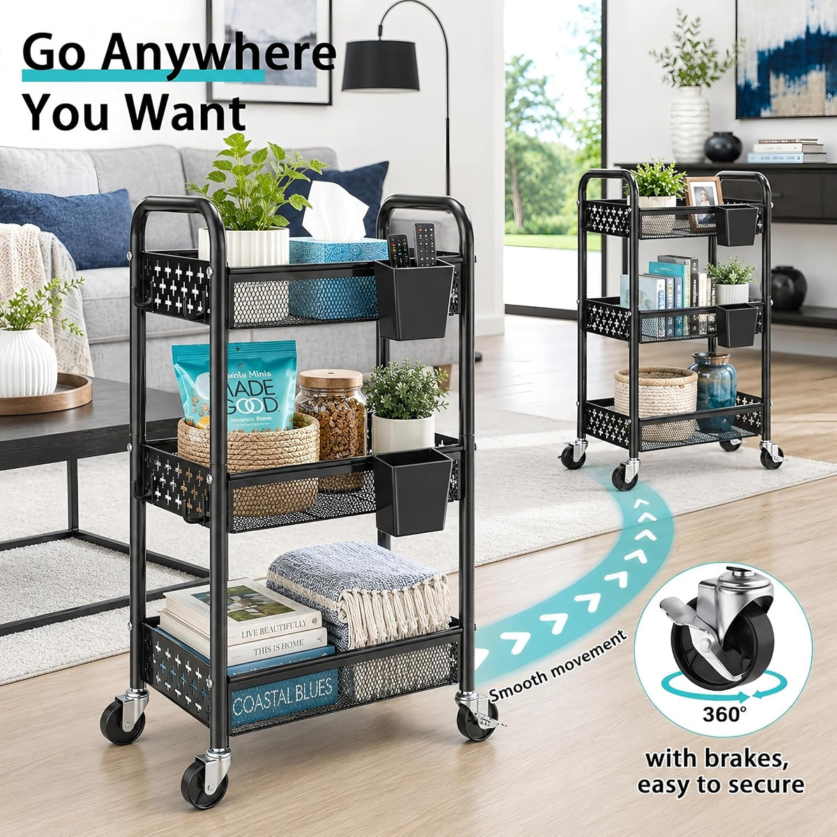 Black Rolling Cart and Heavy Duty Kitchen Cart
