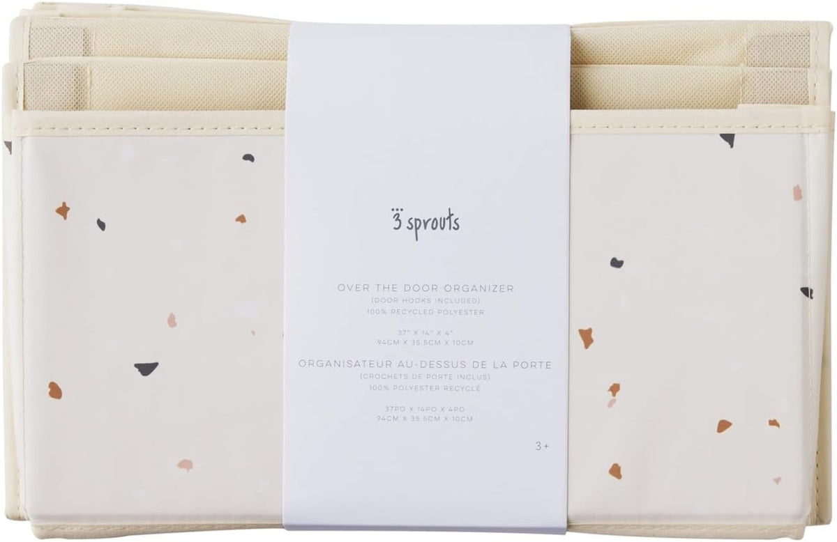 Over Door Organizer, 4 Pockets, Hooks Included, Terrazzo Cream
