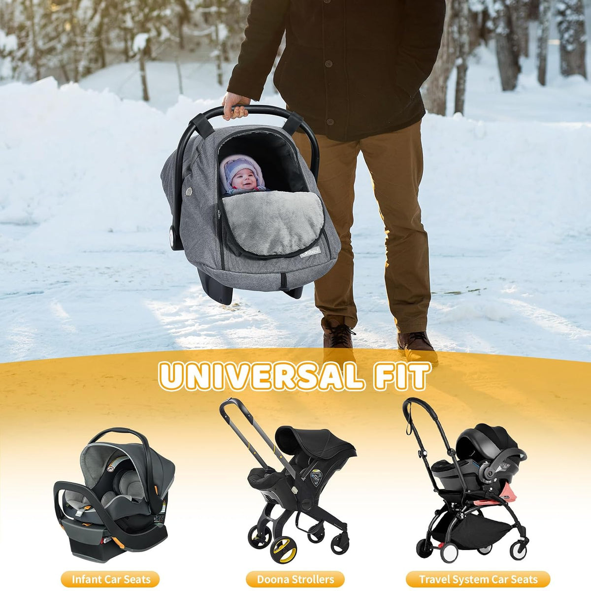 Orzbow Winter Car Seat Cover Baby - Waterproof Carseat Canopy, Light Grey