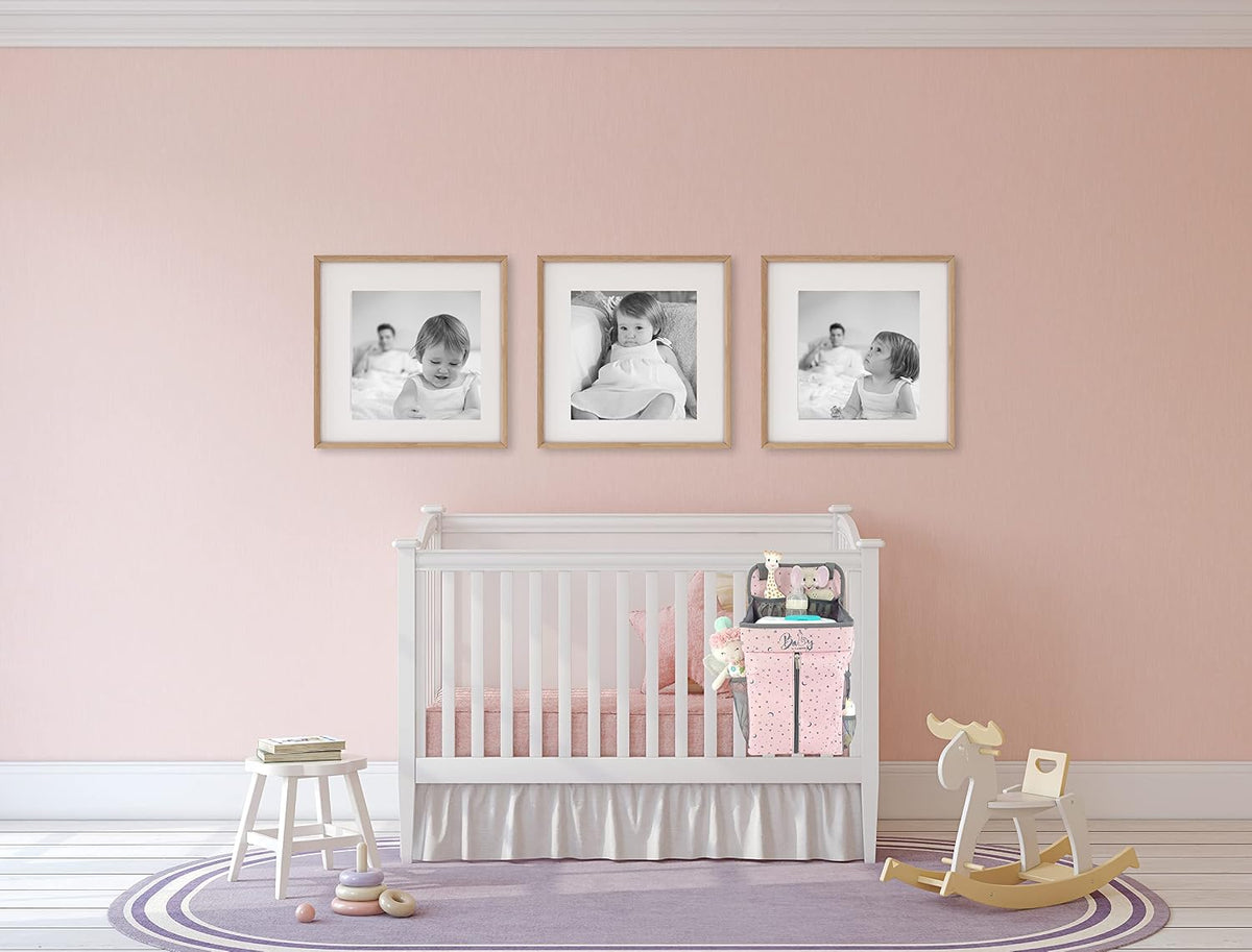 Hanging Diaper Caddy - Baby Diaper Organizer for Changing Table - Diaper Stacker for Crib, Playard or Wall - Newborn Diaper Holder (Pink)