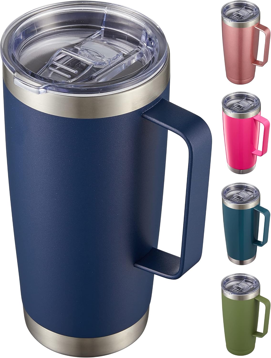 20 oz Tumbler Mug with Lid and Straw, Insulated Travel Mug with Handle, Double Wall Stainless Steel Vacuum Coffee Tumbler, Thermal Cup, Navy Blue