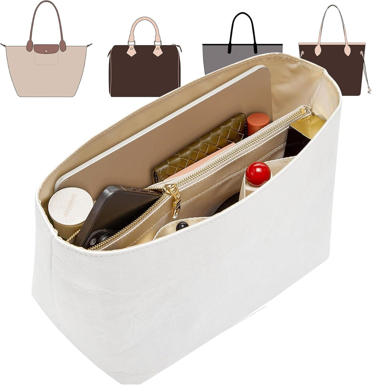 Long Champ Organizer Insert, Bag Organizer Insert for le pliage Large and More, Lightweight Waterproof DupontPaper, Keeps Handbags Shaped & Neat, 6 Compartments, 4 Size (Black, L)