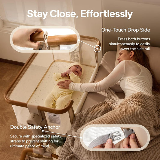 Tinyiota 3 in 1 Baby Bassinet,Rocking Bedside Crib Sleeper for Newborns