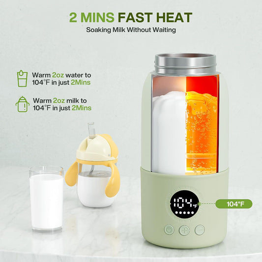Portable Bottle Warmer for Travel, Fast Heating Baby Bottle Warmer with Keep Warm Function, Portable Milk Warmer for Breast Milk & Formula, 13oz Large Capacity On-the-Go Feeding Solution