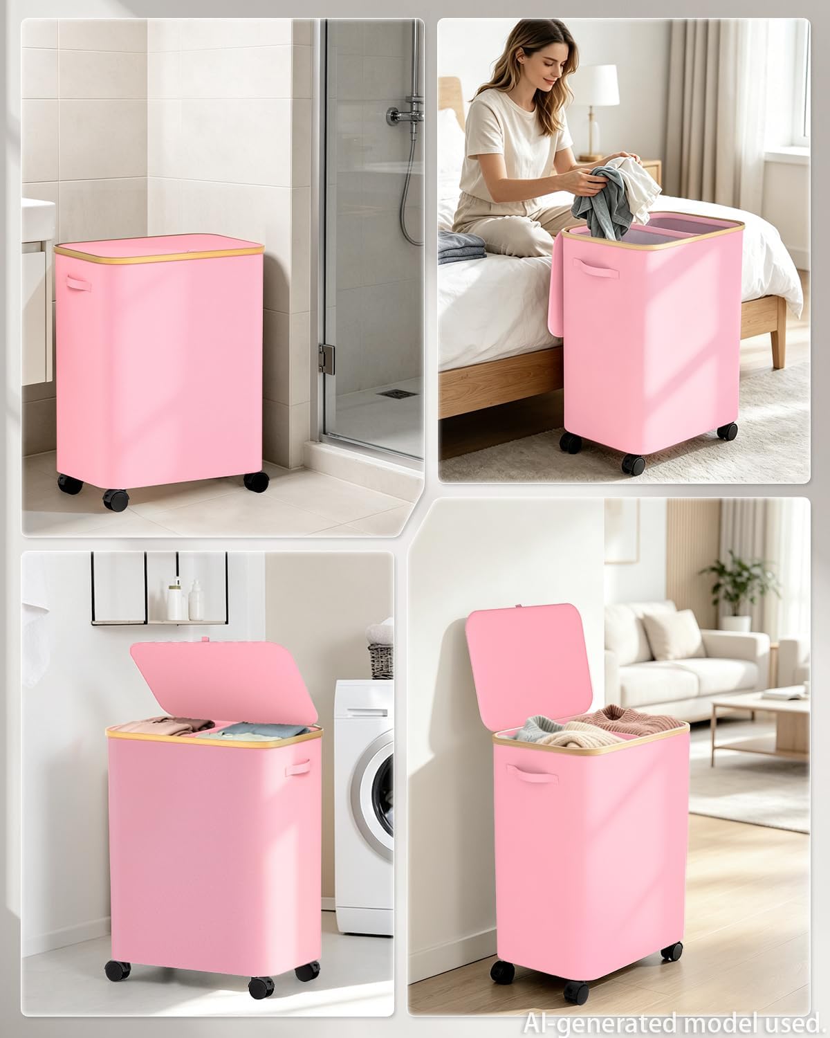 Laundry Hamper with Wheels, 75L Rolling Laundry Basket, Removable Inner Bag