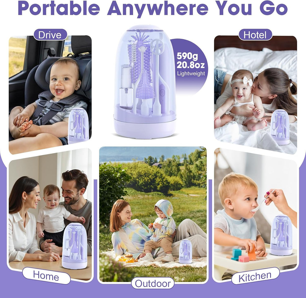 Electric Bottle Brush Cleaner,Electric Baby Bottle Brush Cleaner with Silicone Nipple&Straw Brush,Soap Dispenser,Drying Rack-Waterproof,Long Battery Life,Travel Bottle Cleaner Kit for Babies