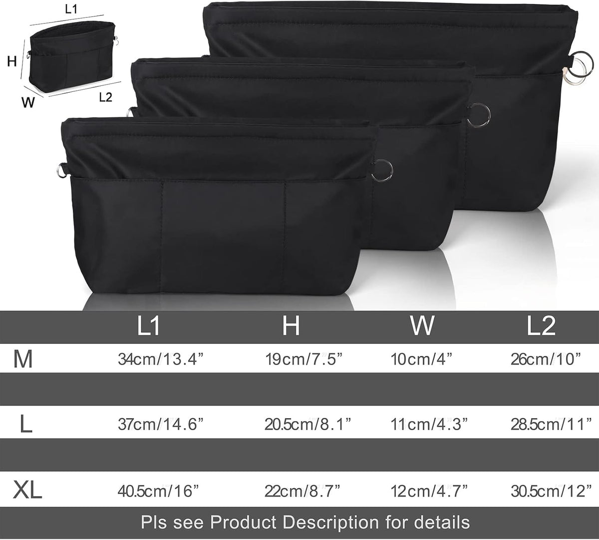 Nylon Handbag Organizer Insert - Purse Tote Shaper in Bag