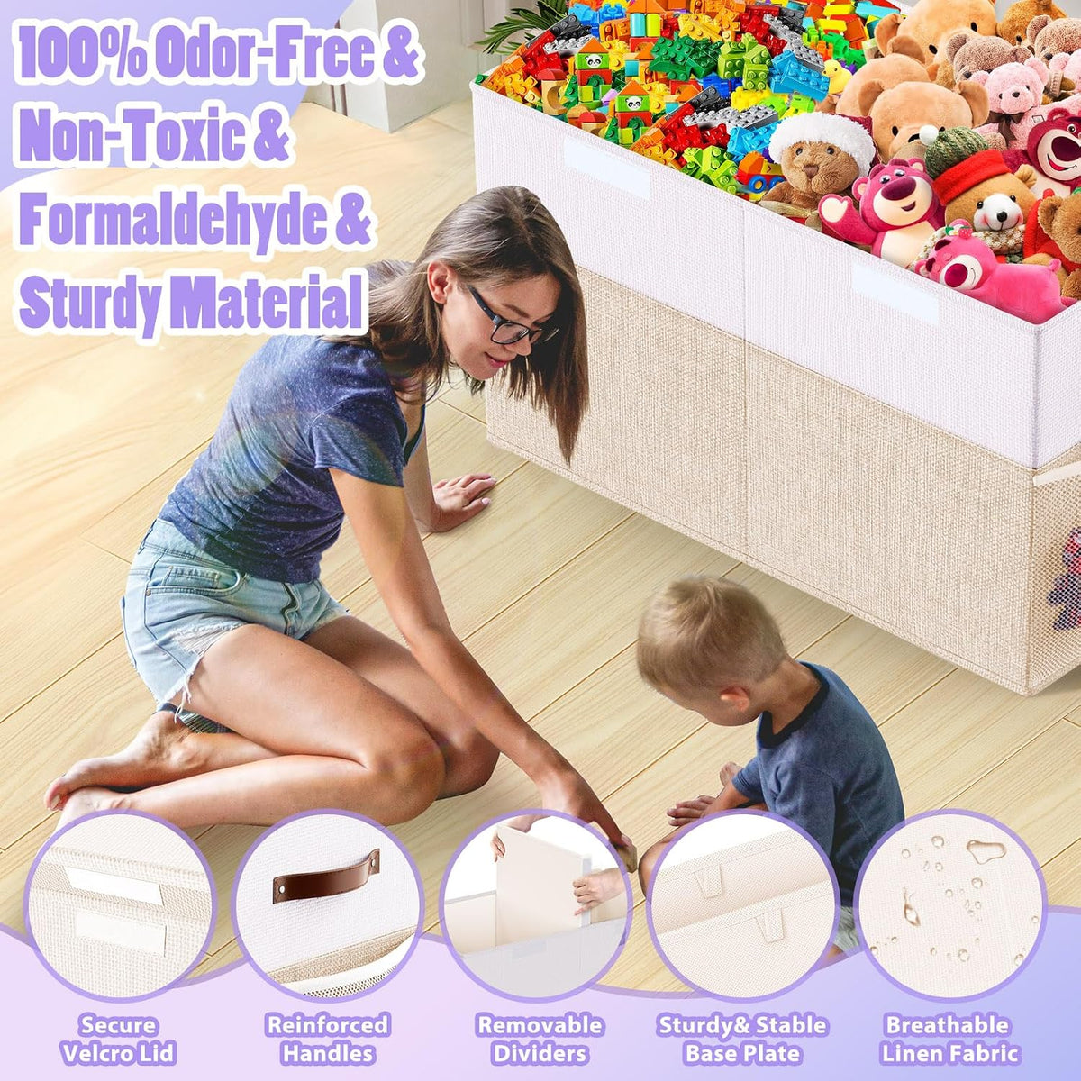 Large Toy Box, Collapsible Storage Bins with Lids, Toy Storage Organizer Toddler Bin Boxes for Kids, Boys, Girls, Toys Chest Storage Basket for Nursery, Living Room, Playroom, Bedroom, Gray