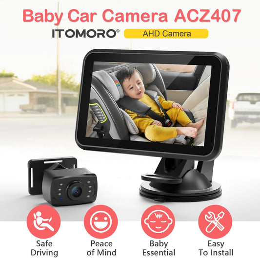 Baby Car Camera, 4.3'' 1080P Night Vision Car Baby Mirror with Camera 5 Mins Easy Installation Crystal Clear Wide View for Rear Facing Seat ACZ407