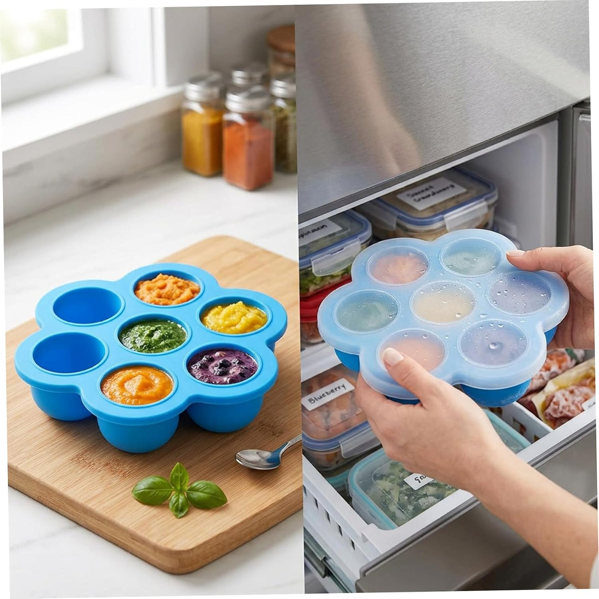 5-Pack Silicone Baby Food Freezer Tray with Lids, 7-Cavity Mini Soft Ice Cube Molds for Homemade Baby Puree, Breast Milk Storage & Ice Cubes..