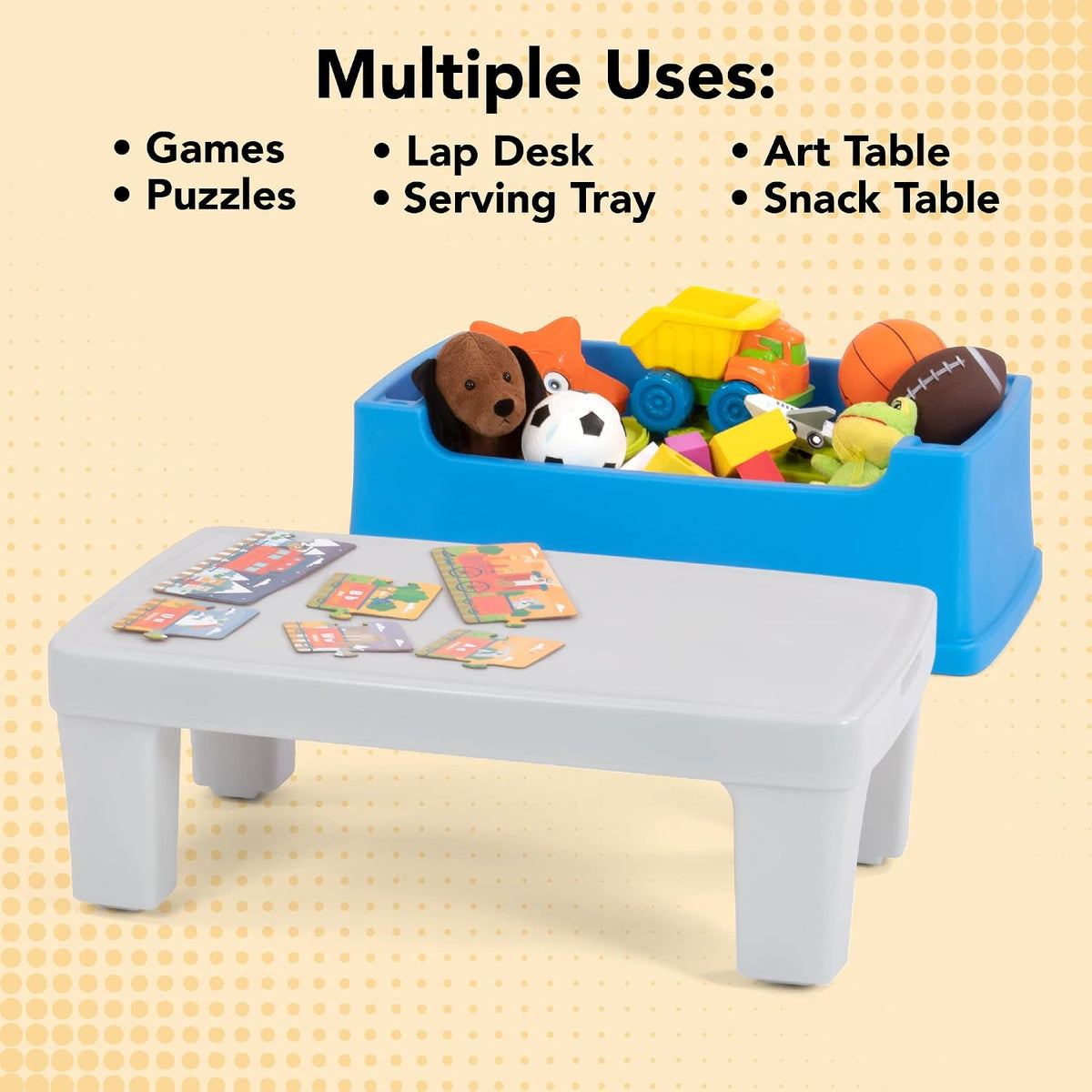 Play Around Toy Box Table, Multipurpose Kids Toy Box and Toddler Play Table for Toys, Art Supplies, Crafts, Durable, Plastic Large Toy Box, Made in USA