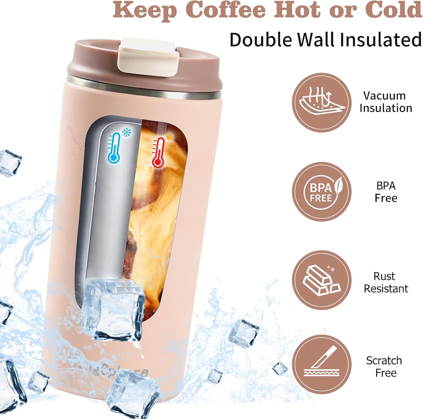 12oz Insulated Stainless Steel Coffee Cup, Lavender Purple | Travel Coffee Mug Leak Resistant Lid Wide Mouth Keeps Drinks Hot or Cold, Easy Cleaning