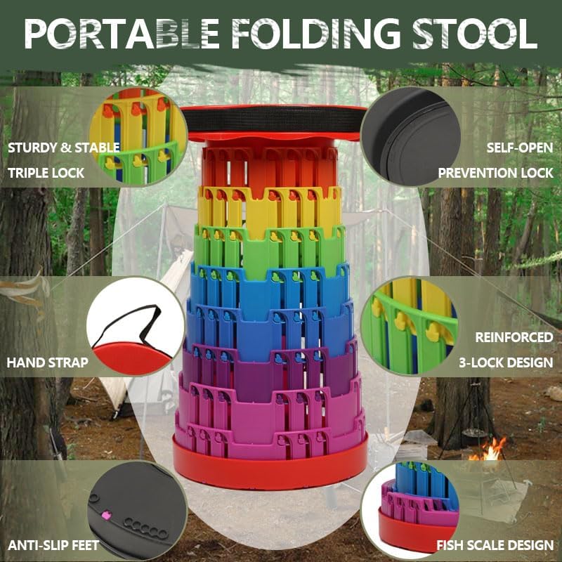 Collapsible Stool for Adults, Portable Folding Camping Seat, 500lbs