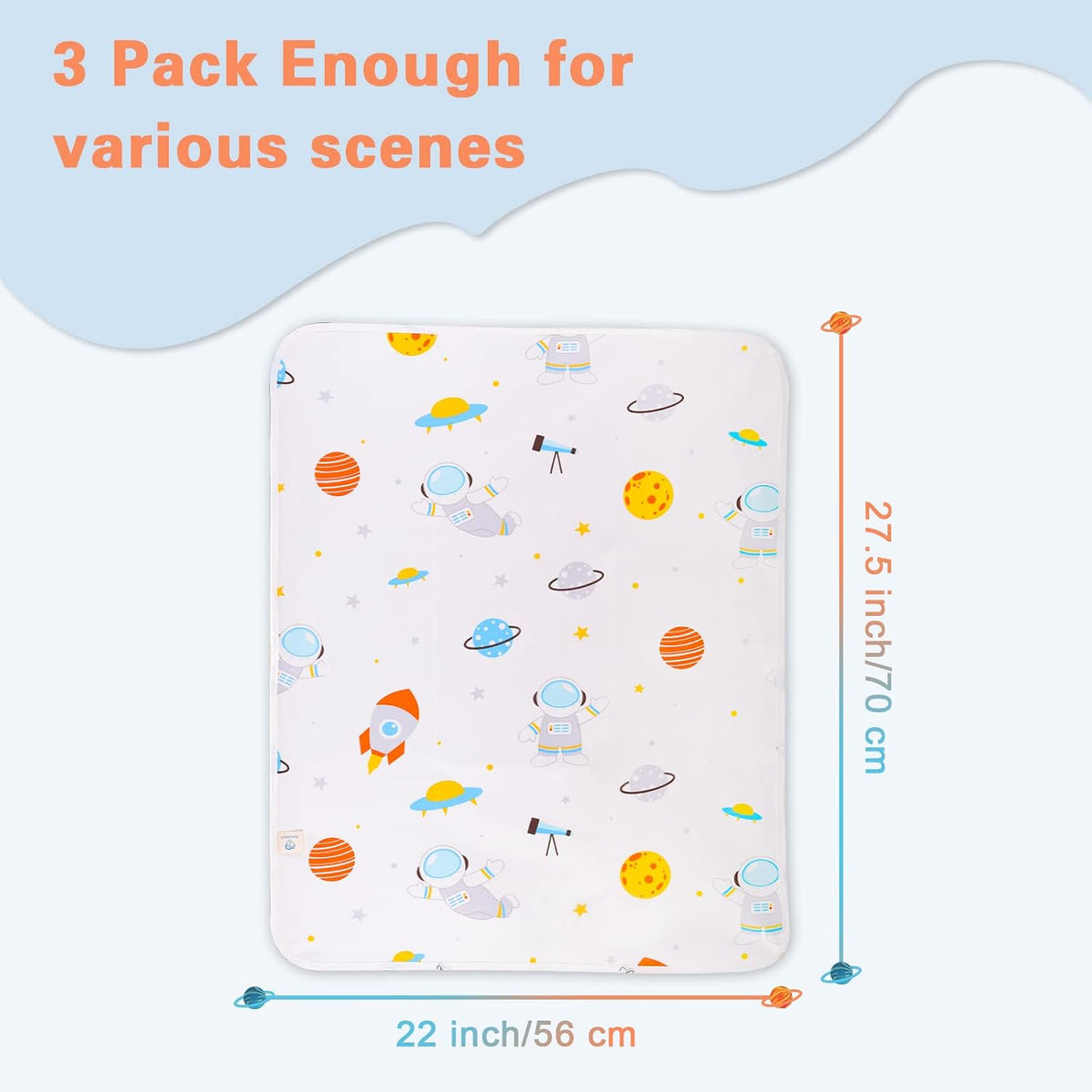 Baby Portable Changing Pad,22"x27.5"3 Pack,Cotton,Waterproof