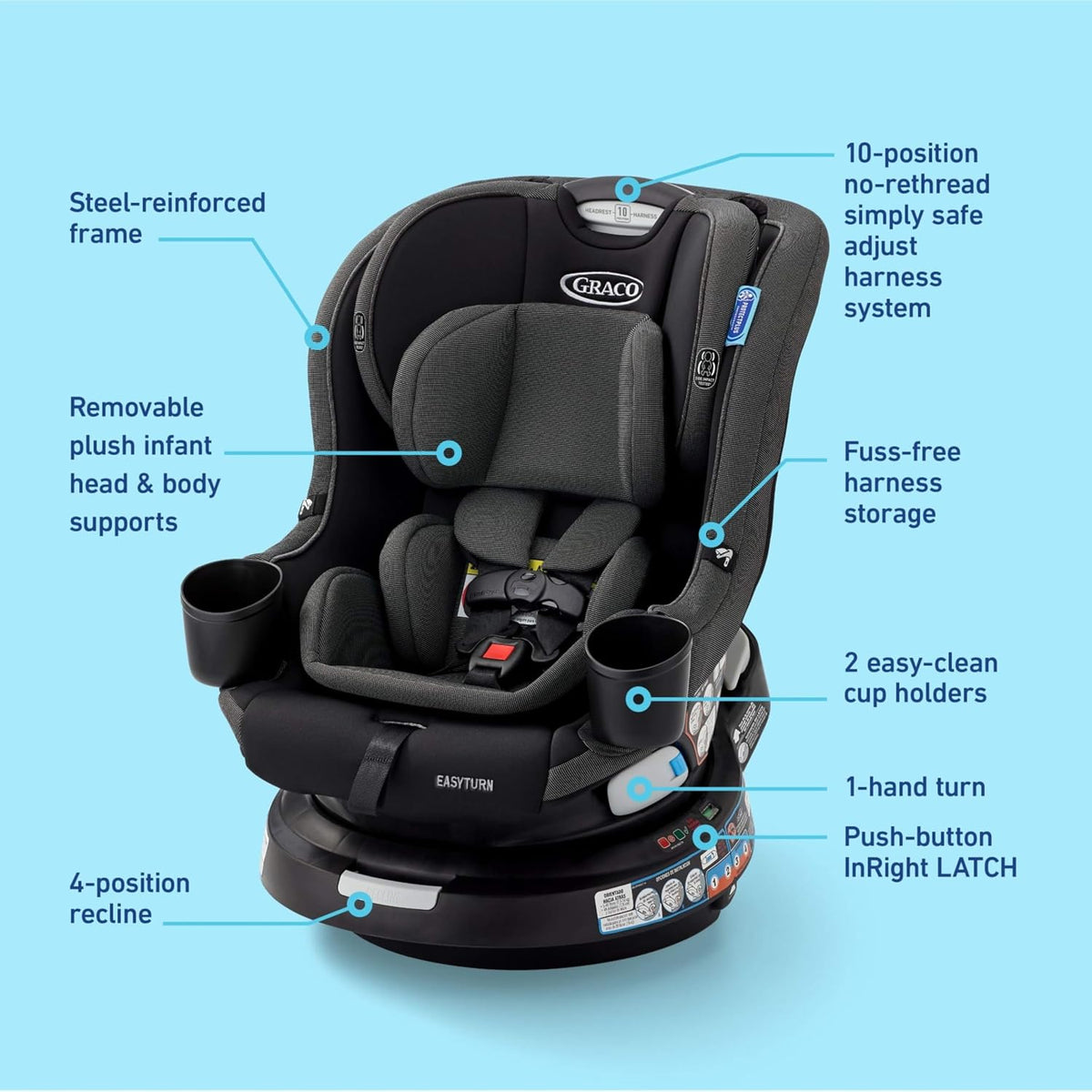 EasyTurn 360 2-in-1 Rotating Convertible Car Seat, 360 Degree Rotating Infant to Toddler Rotating Car Seat, 2 Modes Rear and Forward Facing, Slim Design, Solae