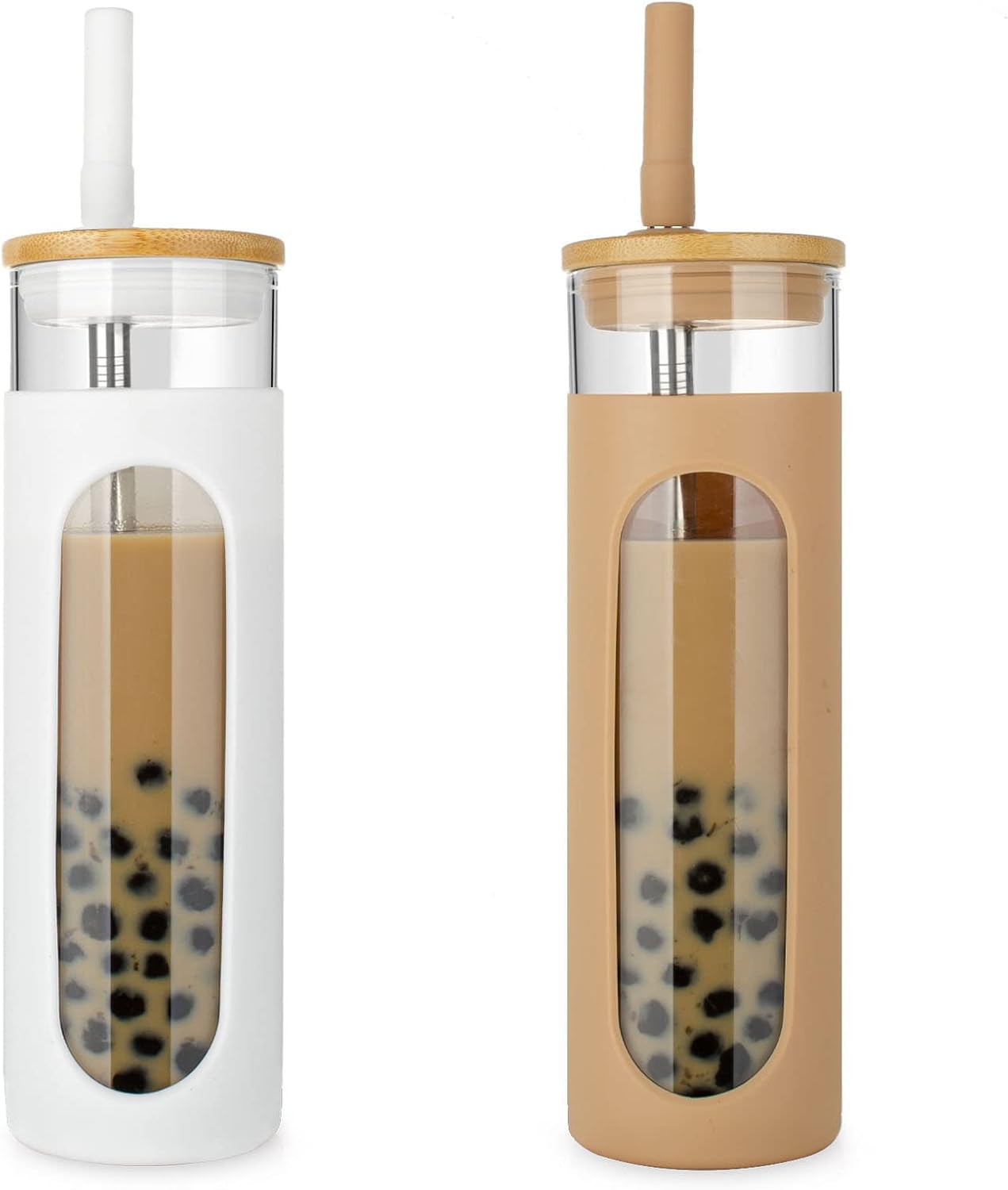26 oz Glass Tumbler with Lid & Straw, Reusable Iced Coffee Cups and Smoothie Cup with Bamboo Lid for Boba Tea, Coffee, Juice, BPA-Free Borosilicate Glass Cup for Home, Office & Gifts – 1 Pack
