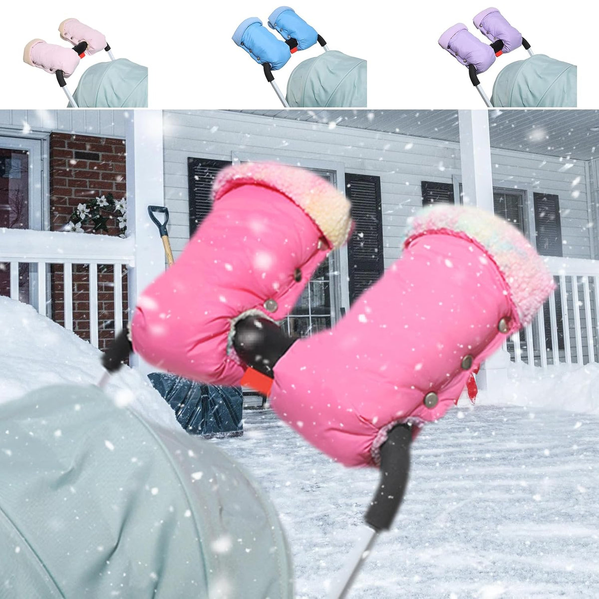 Baby Strollers Gloves Proetctive Plush Lined Hand Protections Mittens for Parents Winter Essential Strollers Accessories