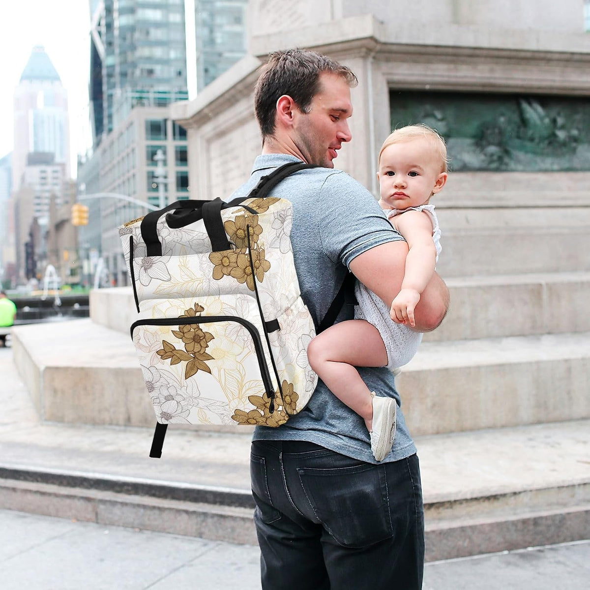 Diaper Bag Backpack, Multifunction Travel Bag for Moms Dads, Baby Changing Bag with Insulted Pockets, Stroller Straps and Side Bottle Pockets Elegant Floral Pattern