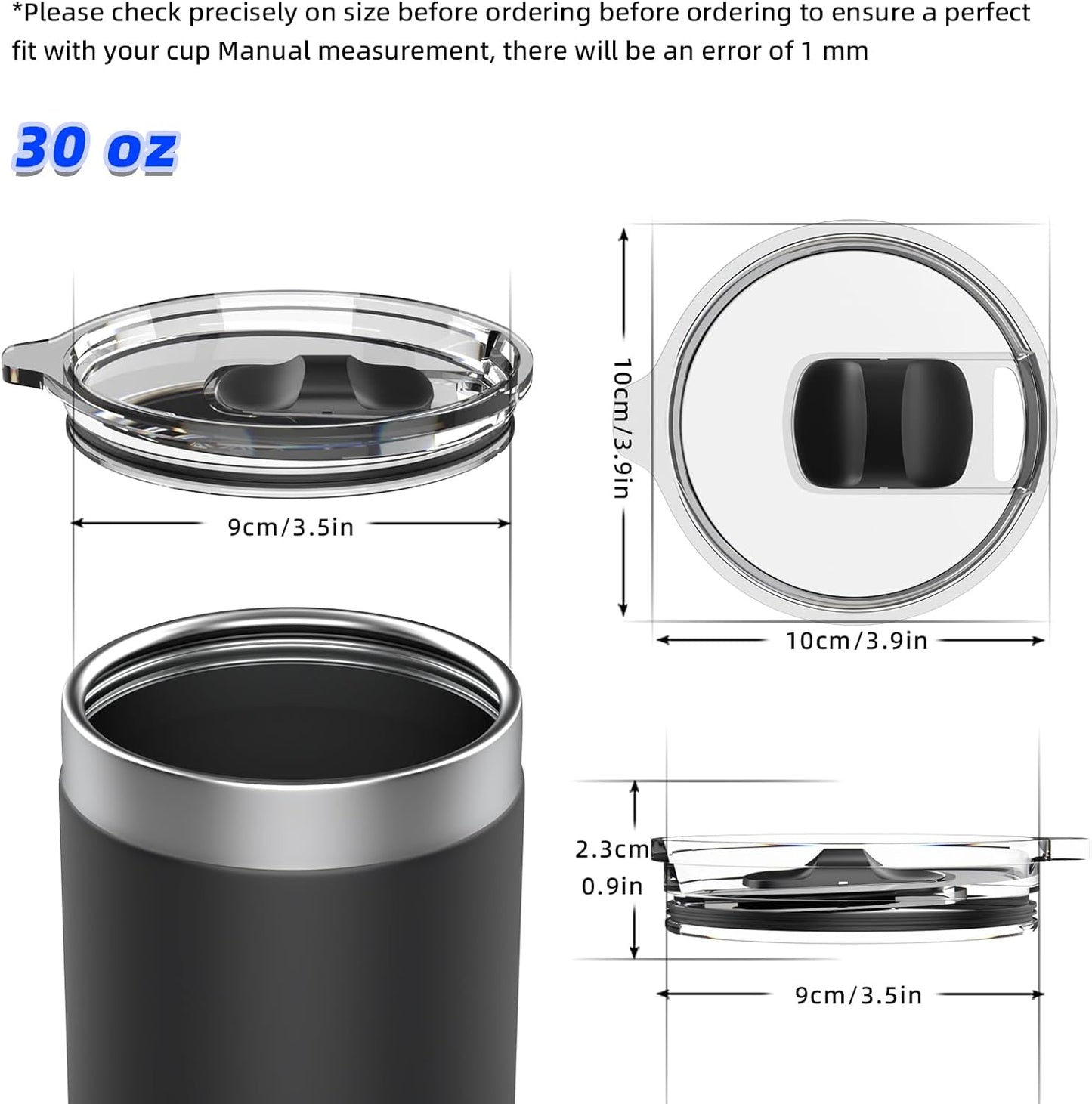 2 Pack Replacement Tumbler Lid for YETI 30 oz Tumbler, 14 oz Mug and 35 oz Straw Mug Replacement Cover with Magnetic Slider Switch (30oz, Black)