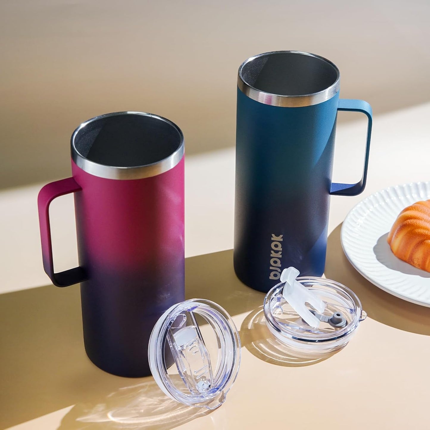 25oz Insulated Coffee Mug with Handle, Stainless Steel Travel Mug | Keeps Drinks Hot & Cold, Double Wall Vacuum, 2 Lids Included, BPA-Free Coffee Tumbler for Home, Office & Travel