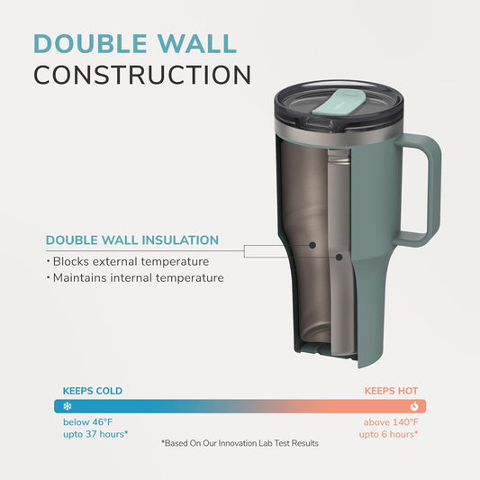 Metro Travel Mug, Premium 18/8 Stainless Steel Tumbler Cup for Hot and Cold Drinks, Double Wall Insulated with Handle and Lid, Ivory, 27oz