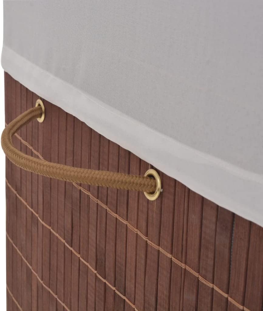 Bamboo Laundry Hamper with Lid, Rectangular Foldable Clothes Storage Basket, Removable Polyester Liner and Handles for Bedroom, Bathroom, Nursery, Brown, 15.7 x 11.8 x 23.6 Inches