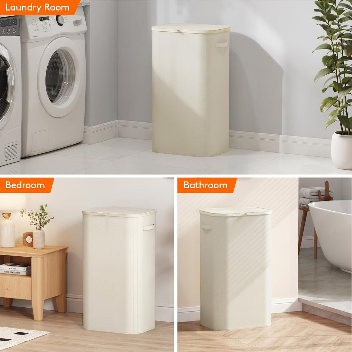 105L Large Laundry Basket with Lid, Laundry Hamper with Plastic Handles and Removable Bag, Foldable Tall Dirty Clothes Hampers for Laundry for Laundry Room, Bedroom, Bathroom, Dorm, Beige