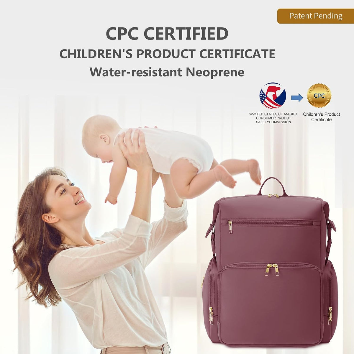Neoprene Diaper Bag Backpack with Insulated Pockets, Large Newborn Baby Maternity Bags Travel Tote with Changing Pad