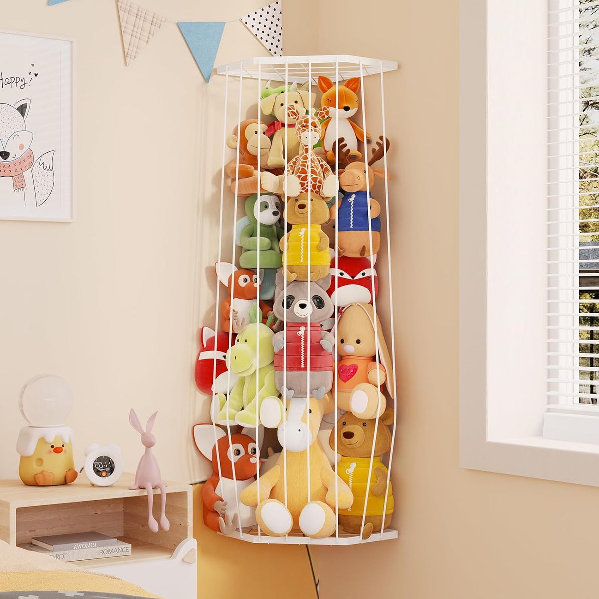 Stuffed Animal Storage, Corner Plush Toy Organizer with Hardware