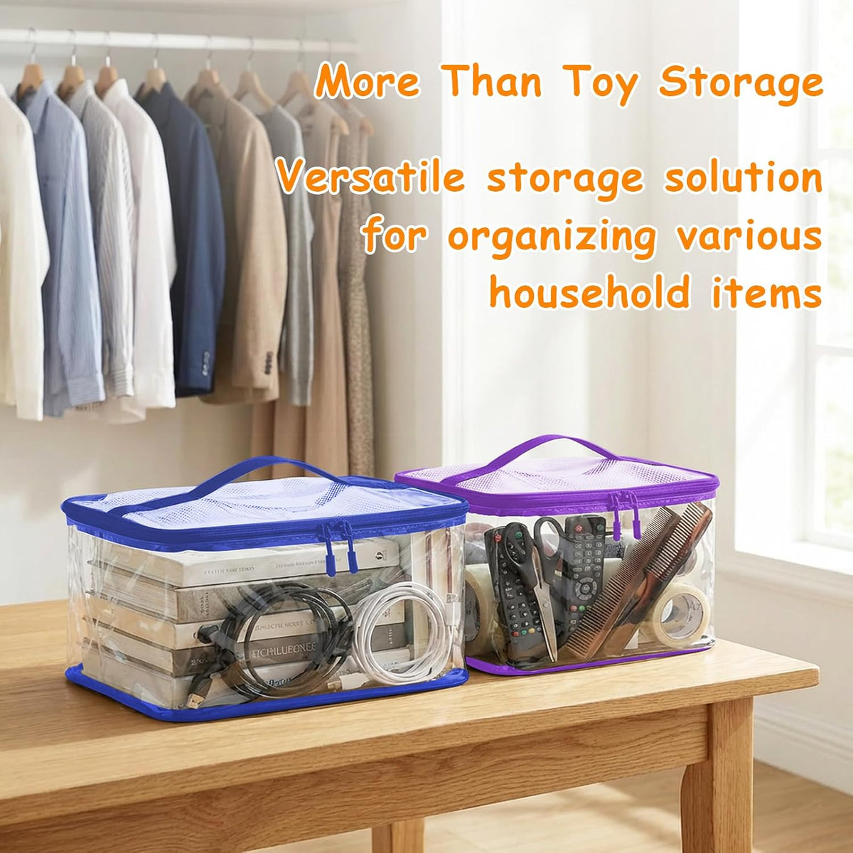 6 Pack Extra Large Clear Toy Storage Bags With Zipper (Black)