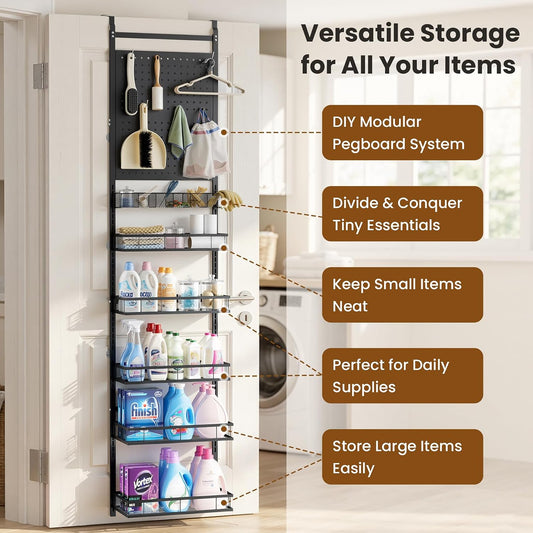 Over The Door Organizer with 2 PegBoards and 6 Adjustable Baskets