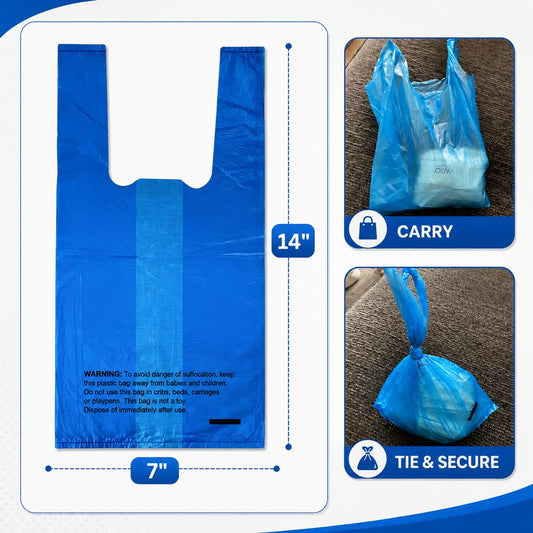 Baby Disposable Diaper Bags Fresh Baby Powder Scented Bulk Easy-Tie Diaper Sacks Nursery Trash Bags Dog Poop Bags Cat Litter Waste Bags Sanitary Pads Disposal Bags (500 Bags, Blue)