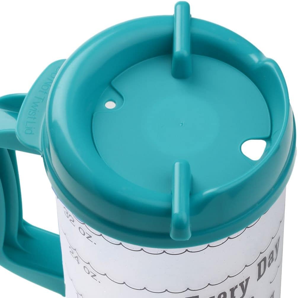 Water Tracking Large Hospital Mug for Daily Intake Measuring Every Day I'm Guzzling - Flexible Straw with Cap, 32 oz Teal with Lid and Handle, Insulated Clear Cup with Ounces Marked