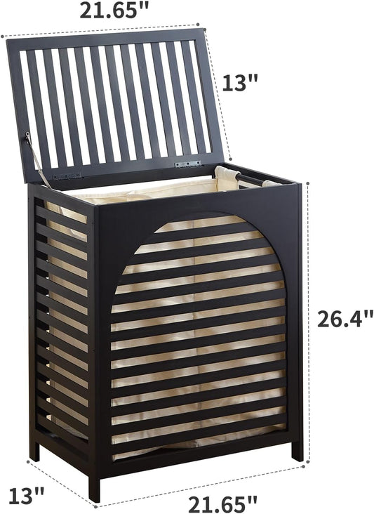 Laundry Hamper with Lid, Bamboo Clothes Laundry Basket with Handles, Removable 2-Section Liner bag, Hampers for Bedroom Aesthetic, Large Storage for Bath Towel, Sheets or Toys, Home (Natural)