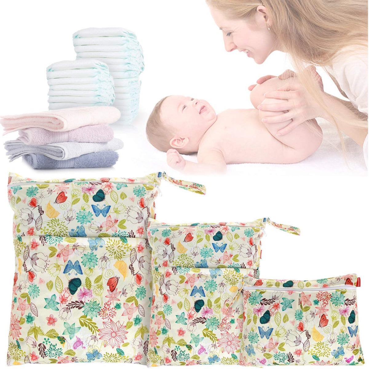 3Pcs Cloth Diapers Wet Dry Bag, Travel Organizer Bags, Jungle