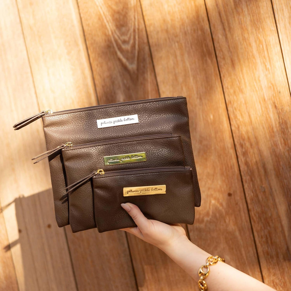 Organizer Trio, Zip-Close Pouches, 3 Sizes, For Diaper Bag, Stroller, Travel Bag, Carry Alone, Carbon Cable Stitch