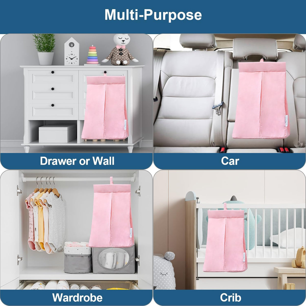 SPRINGSPIRIT Hanging Diaper Caddy, Diaper Organizer & Holder, Grey