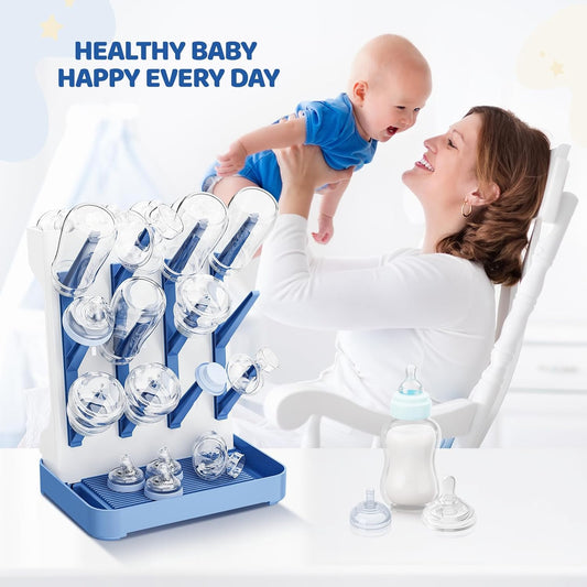 Baby Bottle Drying Rack, Space Saving Vertical Bottle Dryer Holder | Standing Bottle Drying Rack for Countertop Kitchen Organize Bottles, Brushes, Baby Accessories, Blue