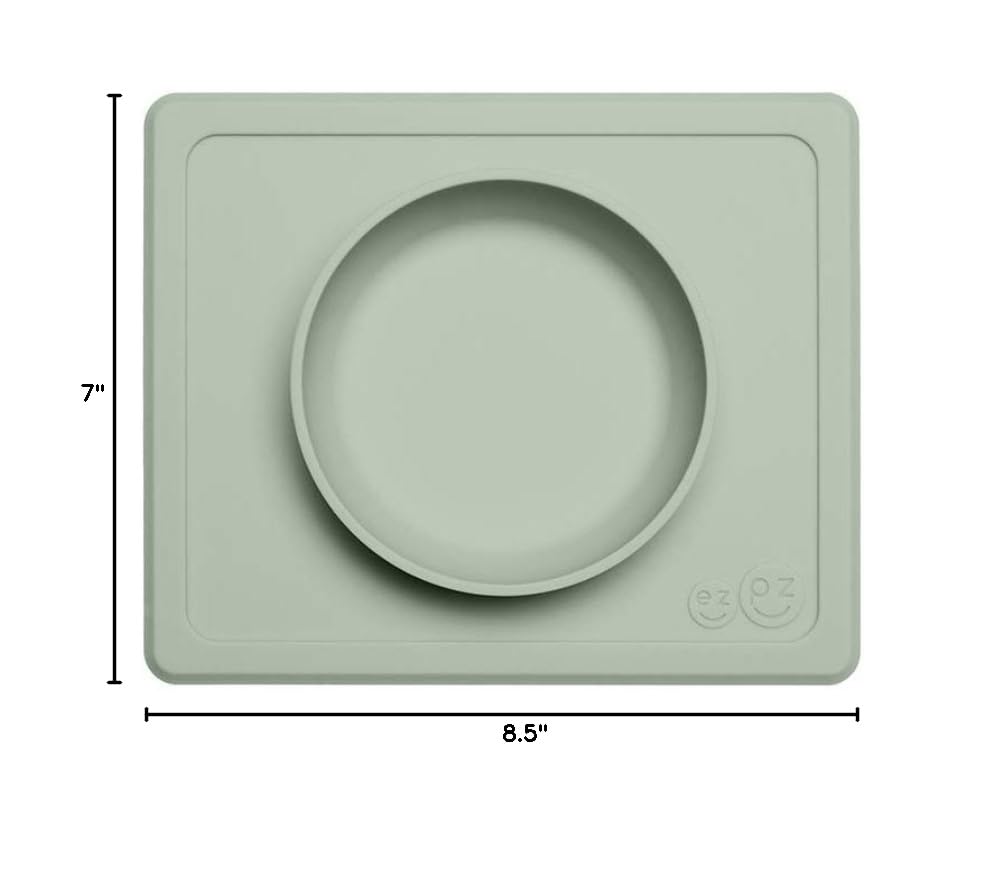 ezpz Mini Bowl (Pewter) - 12 Months+ - 100% Silicone Suction Placemat + Bowl for Toddlers - Comes with a Reusable Travel Bag