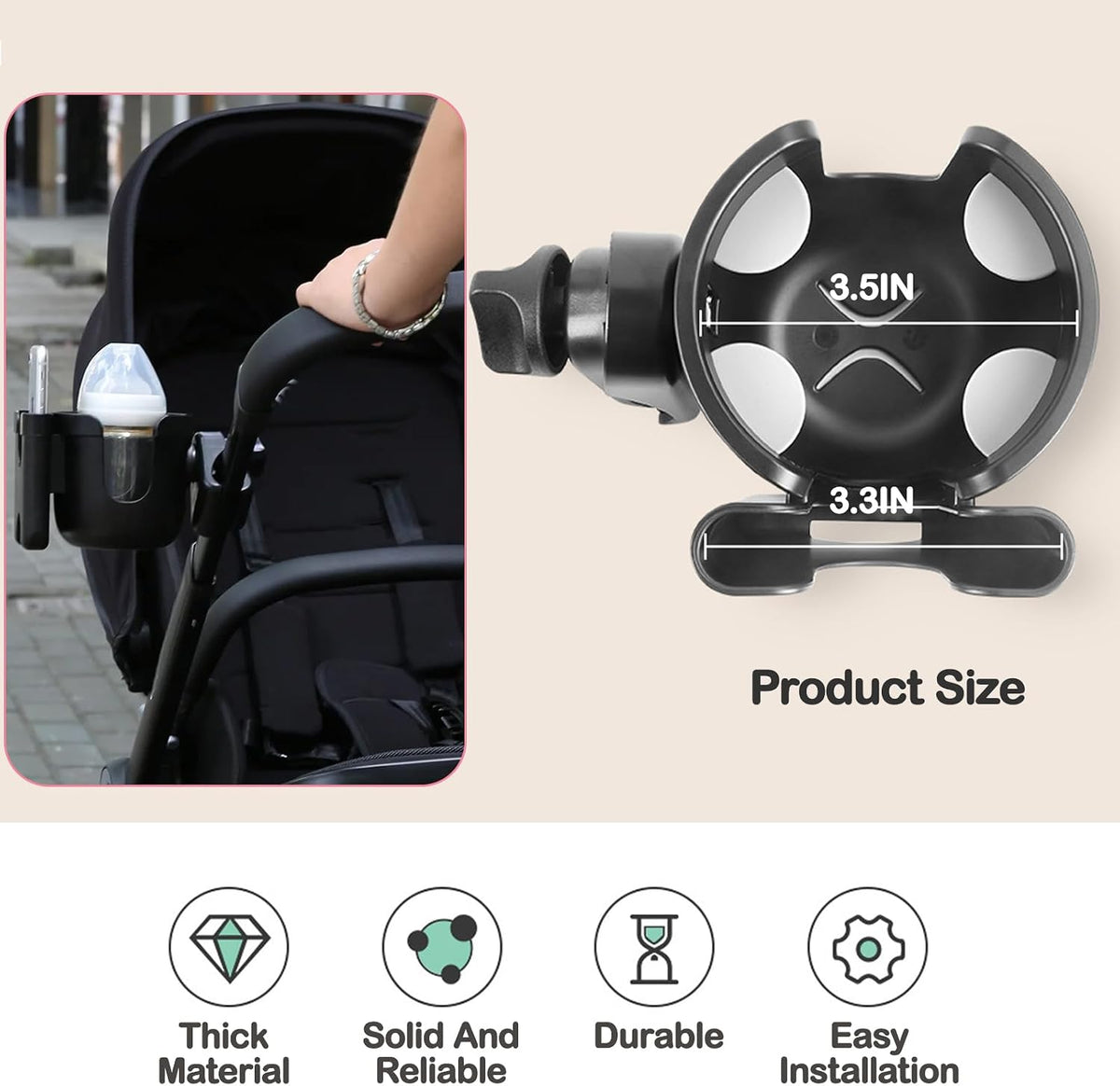 Stroller Cup Holder with Phone Holder, Baby's Feeding Bottle Holder,Bike Cup Holder, Upgraded Universal Cup Holder, 2-in-1 Cup Phone Holder for Stroller, Bike, Wheelchair, Walker, Scooter