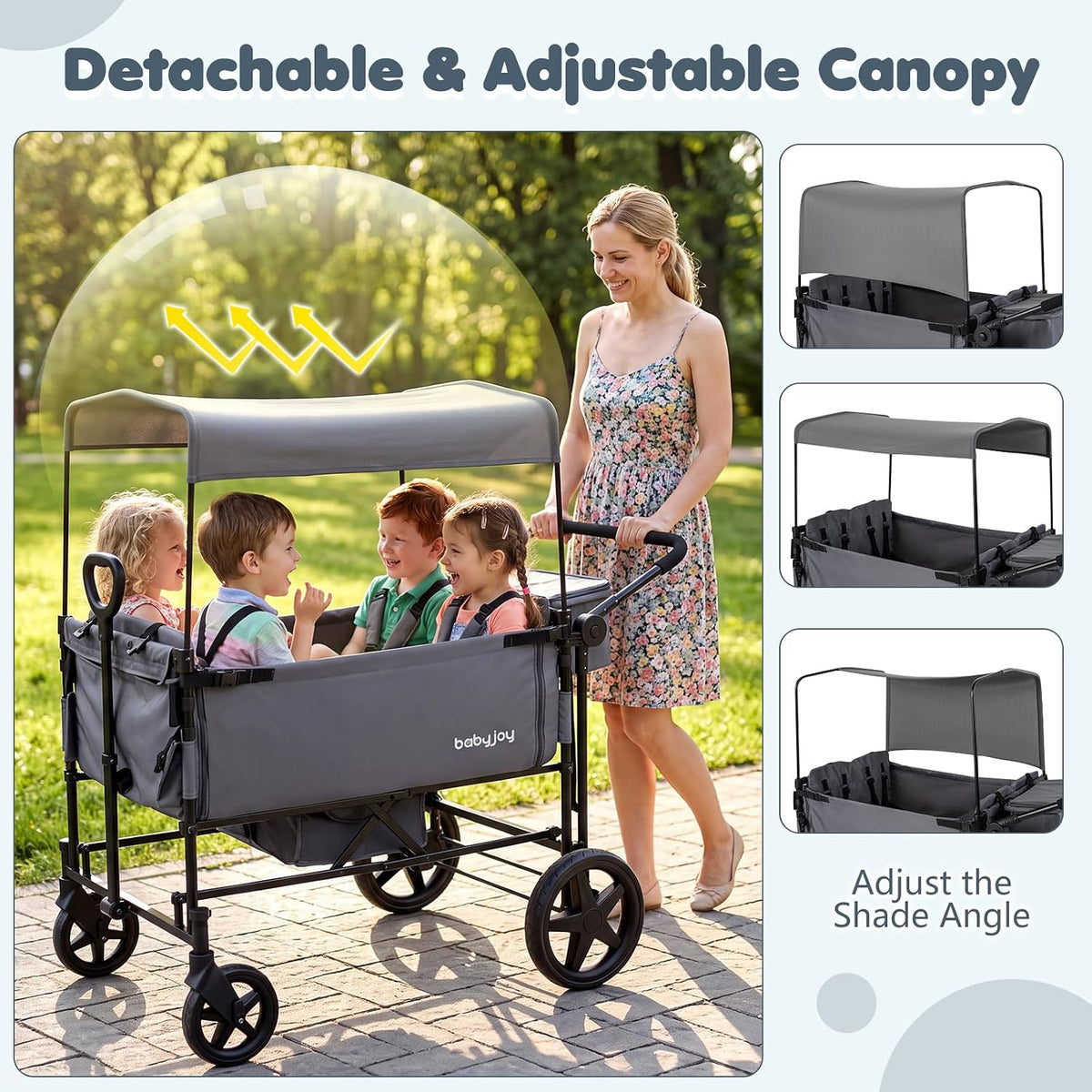 Wagon Stroller for 4 Kids, Foldable 4-Seater Stroller Wagon