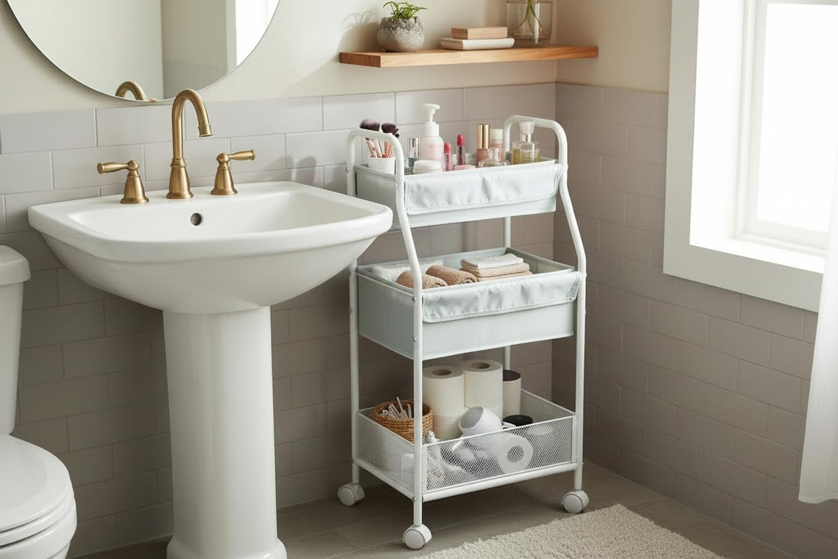 Rolling Utility Cart with Side Storage, 3-Tier Diaper Cart & Baby Caddy Organizer for Nursery Essentials, Bedside/Postpartum Nursing Cart, Craft & Art Storage Organizer, Rolling Book Cart