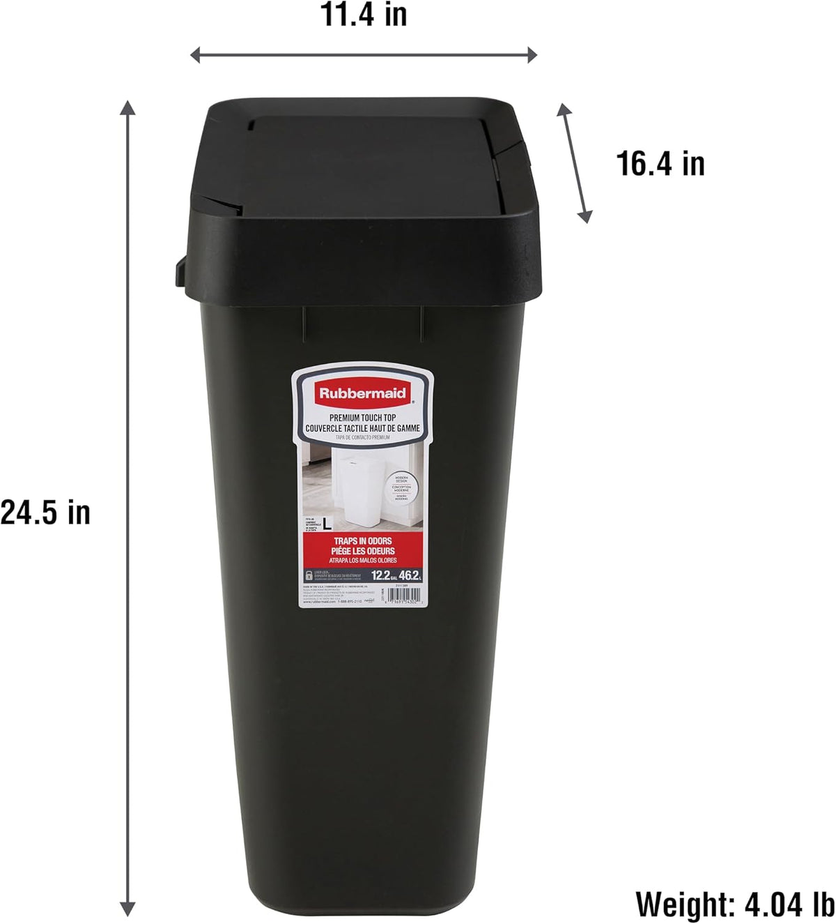 Commercial Products Touch Top Trash Can/Wastebasket with Lid, 13-Gallon, Small Black Garbage Bin for Home/Kitchen/Bathroom/Bedroom/Office