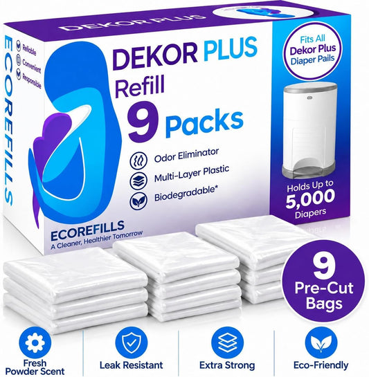 Diaper Pail Refills Compatible with Dekor PLUS, 9 Pack