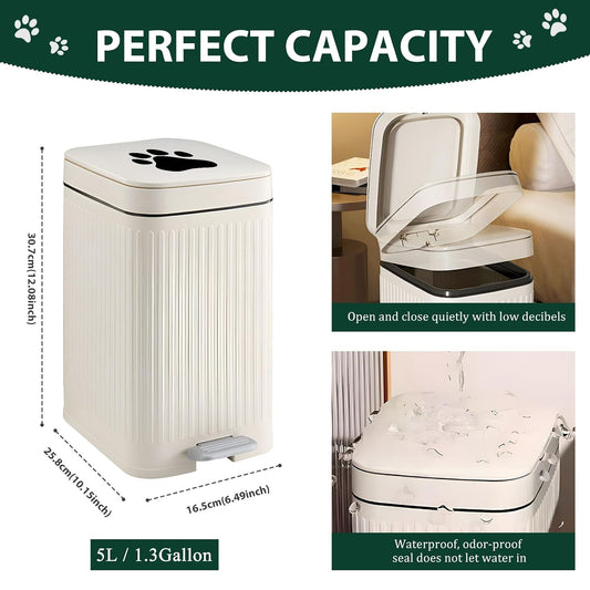 Dog Poop Trash Can Outside - 5L/1.3Gal Small Outdoor Trash Can with Lid