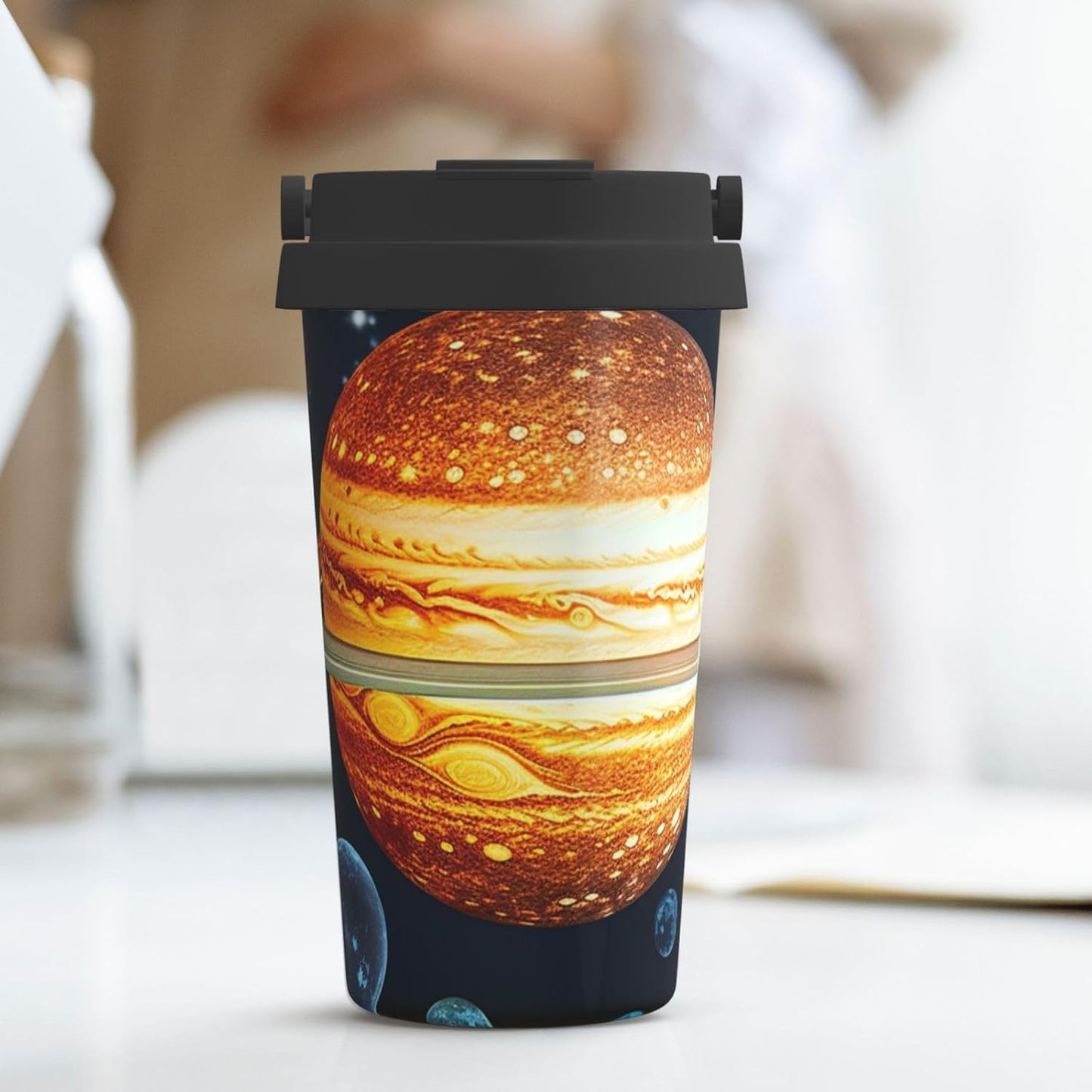 Glow in The Dark Solar System Planet Travel Coffee Mug Insulated Coffee Mug with Lid Spill Proof portable Coffee Tumbler Cup Double Wall Leak-Proof Reusable Coffee Cup for Keep Hot/Ice Coffee