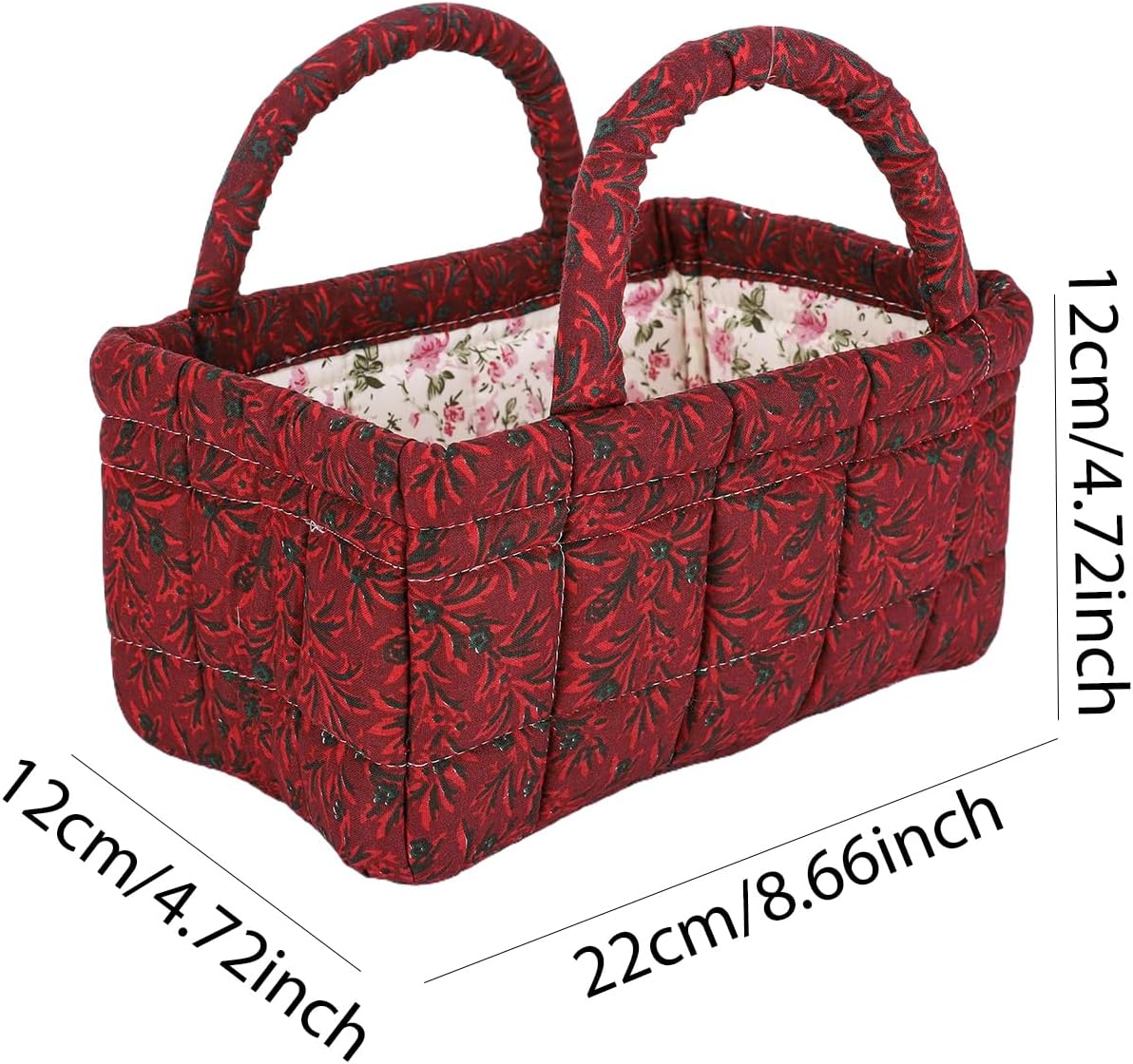 Quilted Fabric Storage Basket Floral Baby Diaper Caddy Quilted Basket for Nursery Bedroom Car Storage