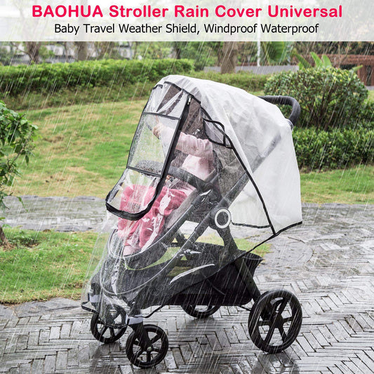 Stroller Rain Cover, Universal Baby Travel Weather Shield, Clear, Waterproof, Windproof, Breathable Ventilated, Fits Most Single Strollers, Protects from Rain, Wind, Dust and Snow