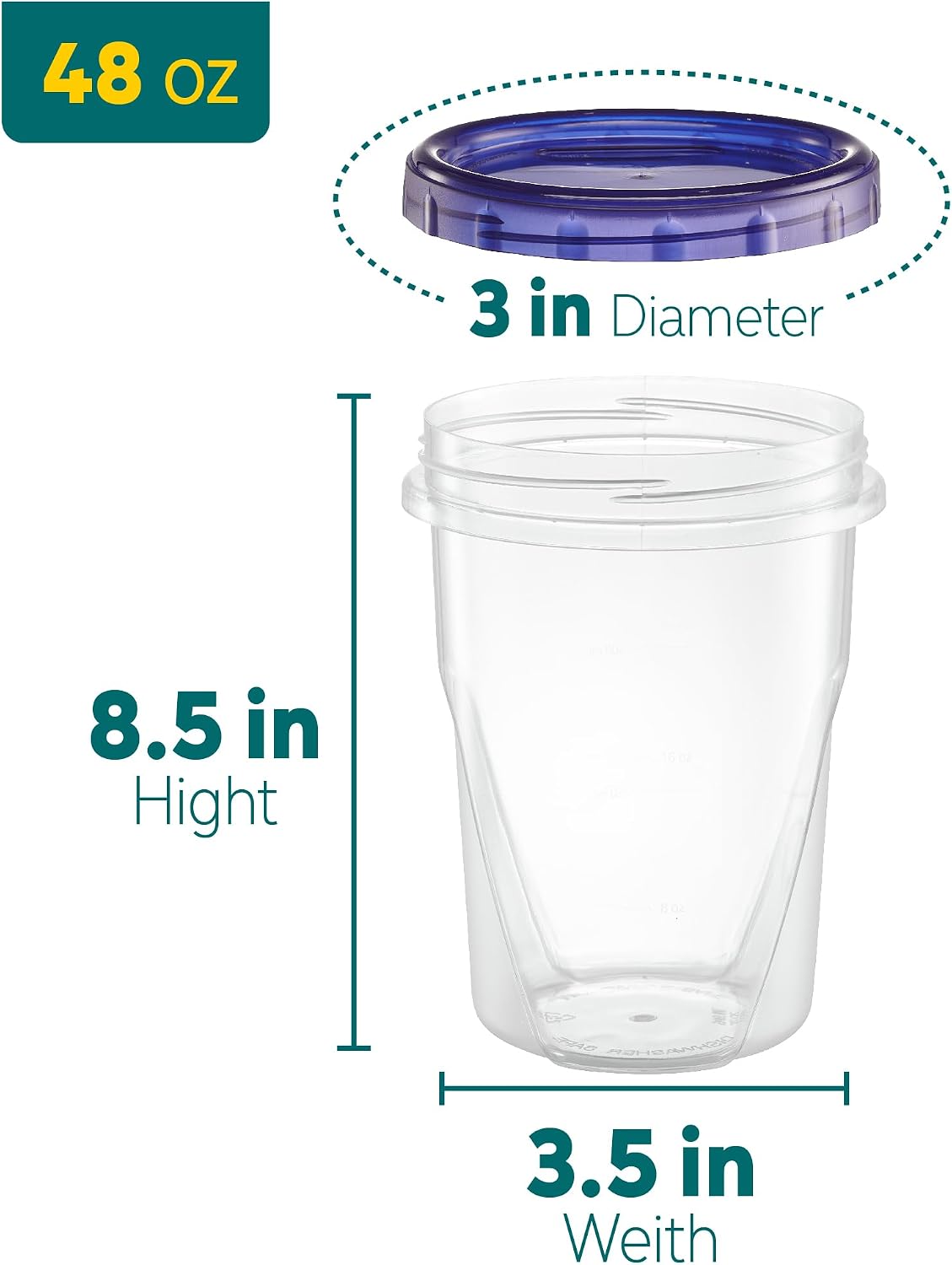 6 Pack Twist Cap Food Storage Containers with Blue Screw on Lid- 4 oz Reusable Meal Prep Containers - Small Freezer Containers Microwave Safe Blue Plastic Food Storage